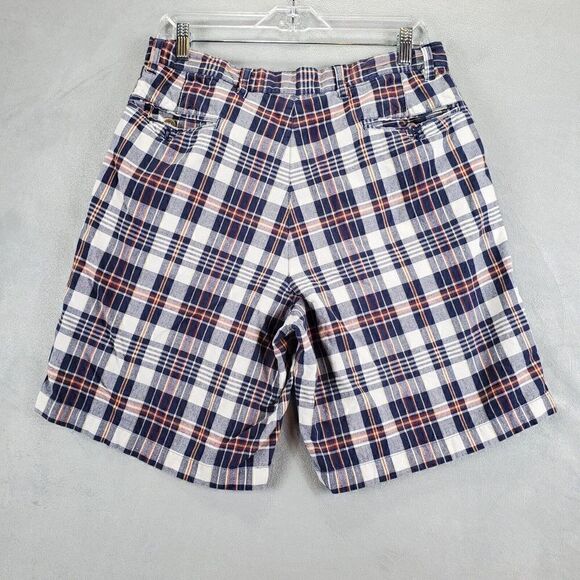 Eddie Bauer Shorts Mens 35 Blue Plaid Chino Flat front Bermuda Outdoor Casual - Picture 6 of 8